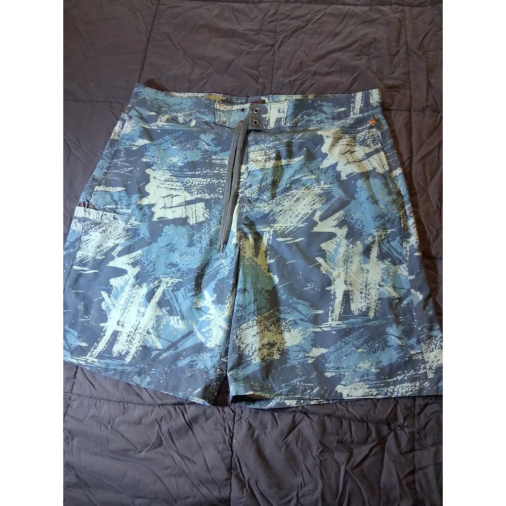Route 66 Mens XL Board Shorts Blue Abstract Print‎ Swim Trunks Quick Dry Pocket
